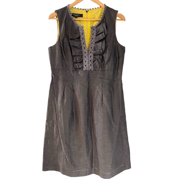 ❤️ Nine West Gunmetal Ruffle Front Sheath Dress - Picture 8 of 9